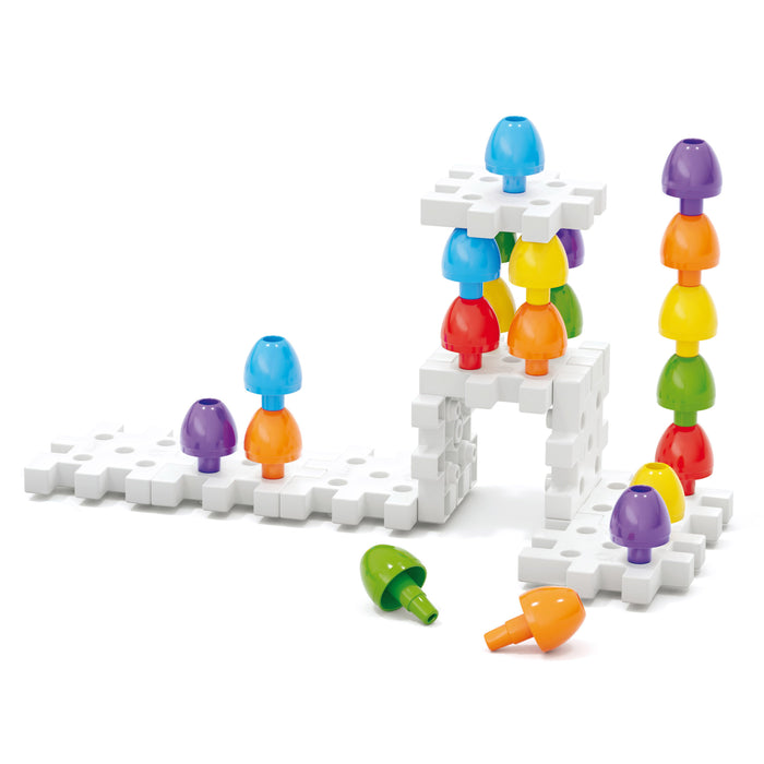 Jumbo Peggy Medium - Stacking Peg Toy with Illustrated Cards and 9 Linking Boards and 36 Pegs