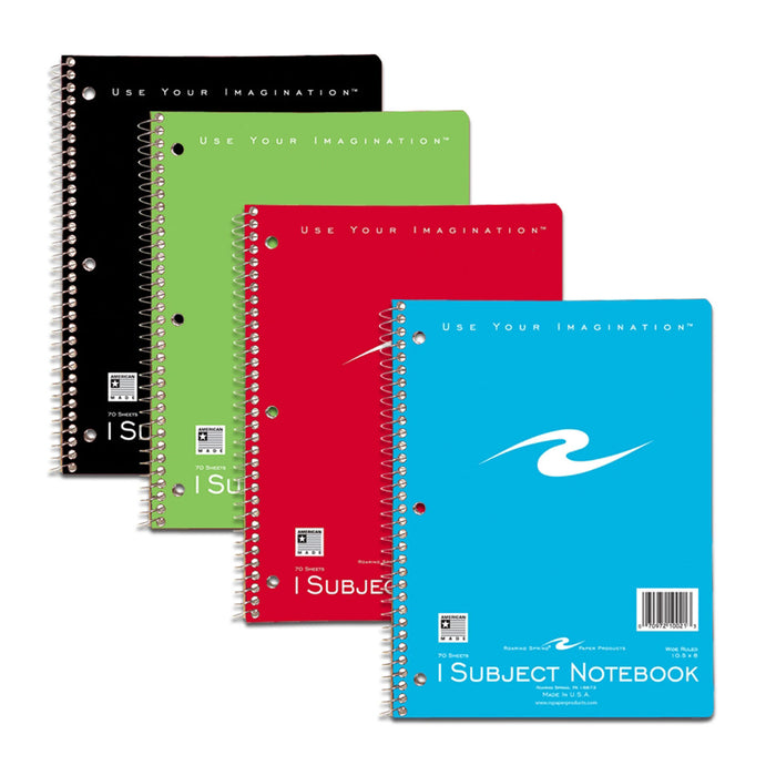 Spiral Notebook, 1-Subject, 70 Pages, Assorted Covers, Pack of 12