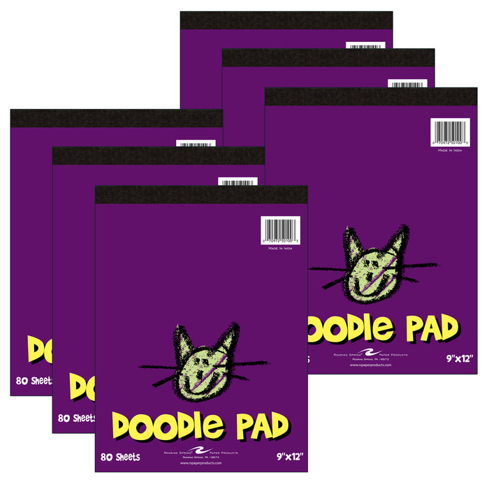 Kid's Doodle Pad, 9" x 12", 80 Sheets, Pack of 6