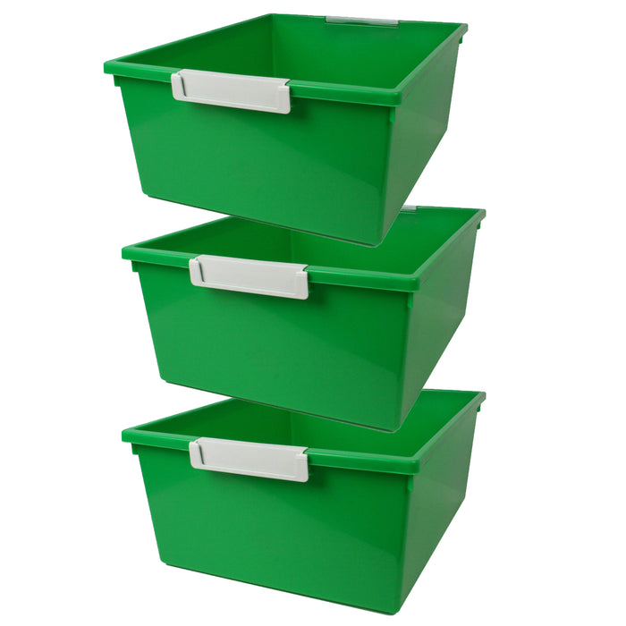 Tattle® Tray with Label Holder, 12 QT, Green, Pack of 3