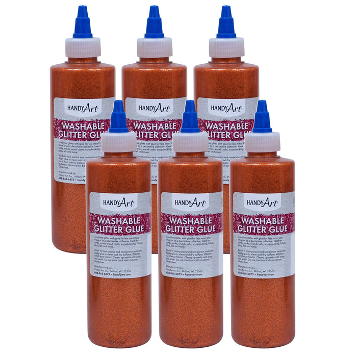 Washable Glitter Glue, 8 oz., Orange, Pack of 6