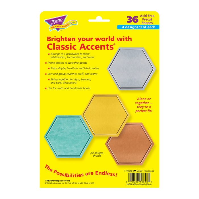 I ♥ Metal™ Hexagons Classic Accents® Variety Pack, 36 Per Pack, 3 Packs