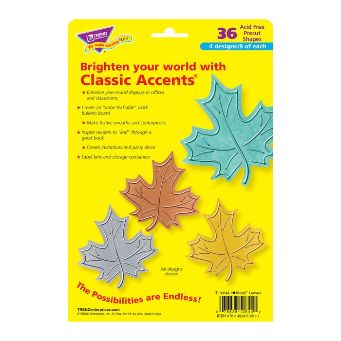 I ♥ Metal™ Leaves Classic Accents® Variety Pack, 36 Per Pack, 3 Packs