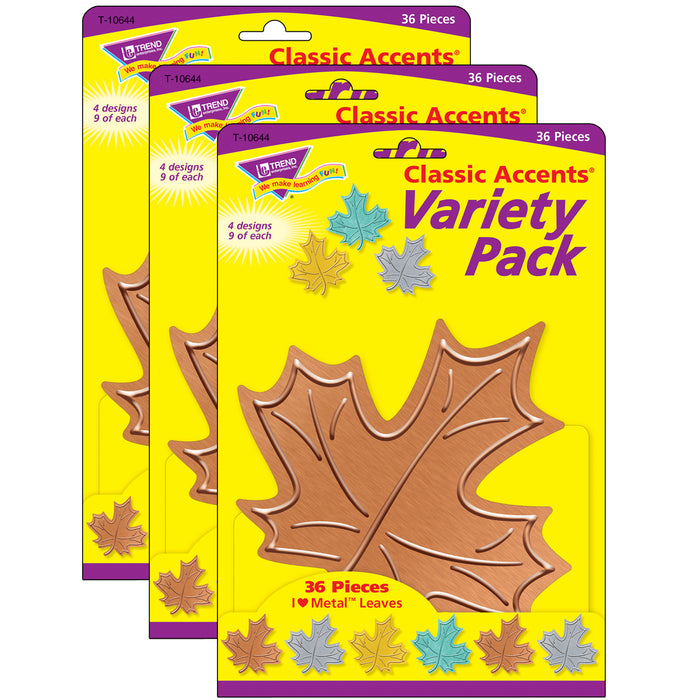 I ♥ Metal™ Leaves Classic Accents® Variety Pack, 36 Per Pack, 3 Packs
