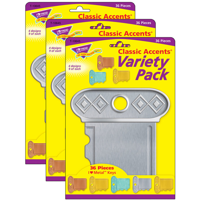 I ♥ Metal™ Keys Classic Accents® Variety Pack, 36 Per Pack, 3 Packs