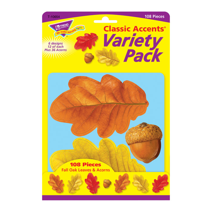 Fall Oak Leaves & Acorns Classic Accents® Variety Pack, 108 Per Pack, 3 Packs