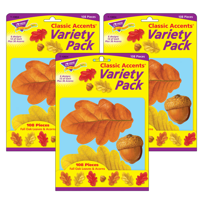 Fall Oak Leaves & Acorns Classic Accents® Variety Pack, 108 Per Pack, 3 Packs