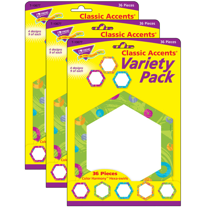 Color Harmony™ Hexa-swirls Classic Accents® Variety Pack, 36 Per Pack, 3 Packs