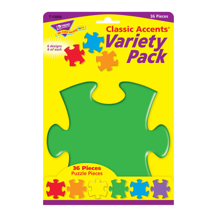 Puzzle Pieces Classic Accents® Variety Pack, 36 Per Pack, 6 Packs