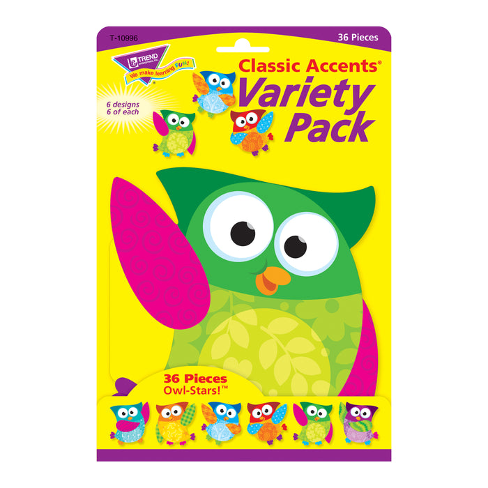 Owl-Stars!® Classic Accents® Variety Pack, 36 Per Pack, 3 Packs