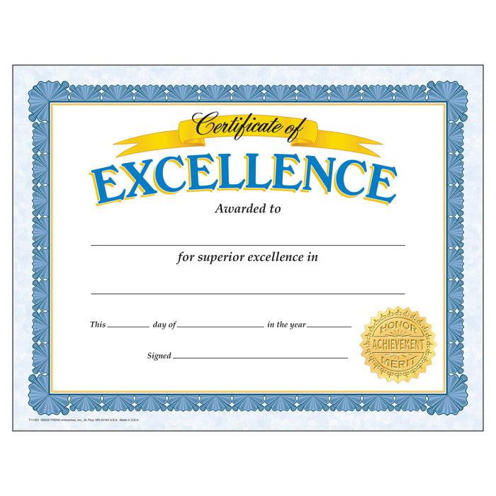 Certificate of Excellence Classic Certificates, 30 Per Pack, 6 Packs