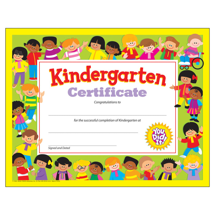 Kindergarten Certificate, 30 Per Pack, 6 Packs