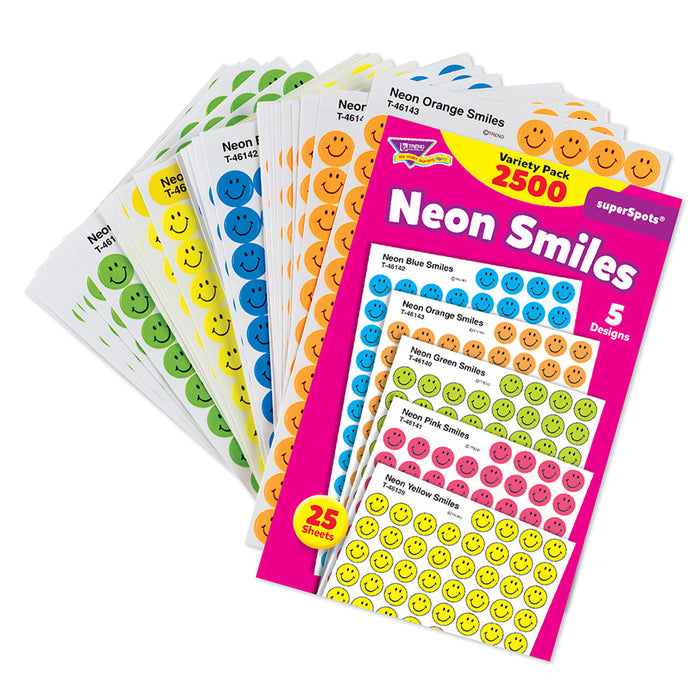 Neon Smiles superSpots® Stickers Variety Pack, 2500 Per Pack, 3 Packs