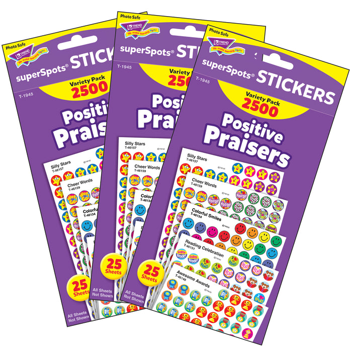 Positive Praisers superSpots® Stickers Variety Pack, 2500 Per Pack, 3 Packs