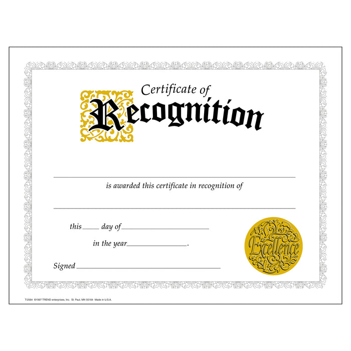 Certificate of Recognition Classic Certificates, 30 Per Pack, 6 Packs