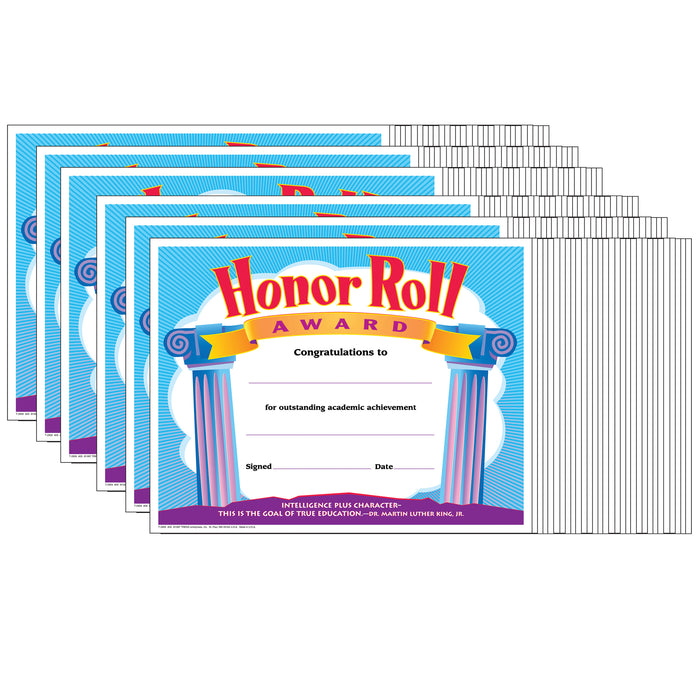 Honor Roll Award Colorful Classics Certificates, 30 Per Pack, 6 Packs