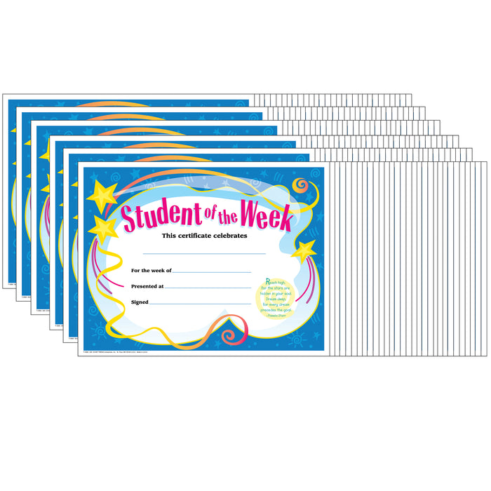 Student of The Week Colorful Classics Certificates, 30 Per Pack, 6 Packs