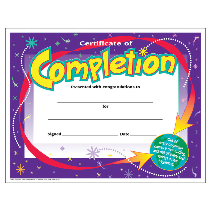 Certificate of Completion Colorful Classics Certificates, 30 Per Pack, 6 Packs