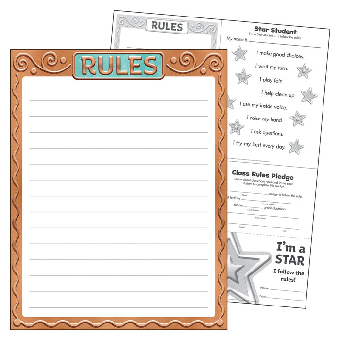 Rules I Heart Metal™ Learning Chart, 17" x 22", Pack of 6