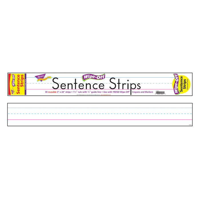 Wipe-Off® Sentence Strips, 3" x 24", White, 30 Per Pack, 3 Packs