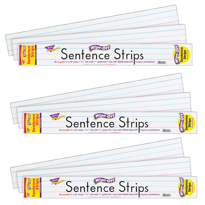 Wipe-Off® Sentence Strips, 3" x 24", White, 30 Per Pack, 3 Packs