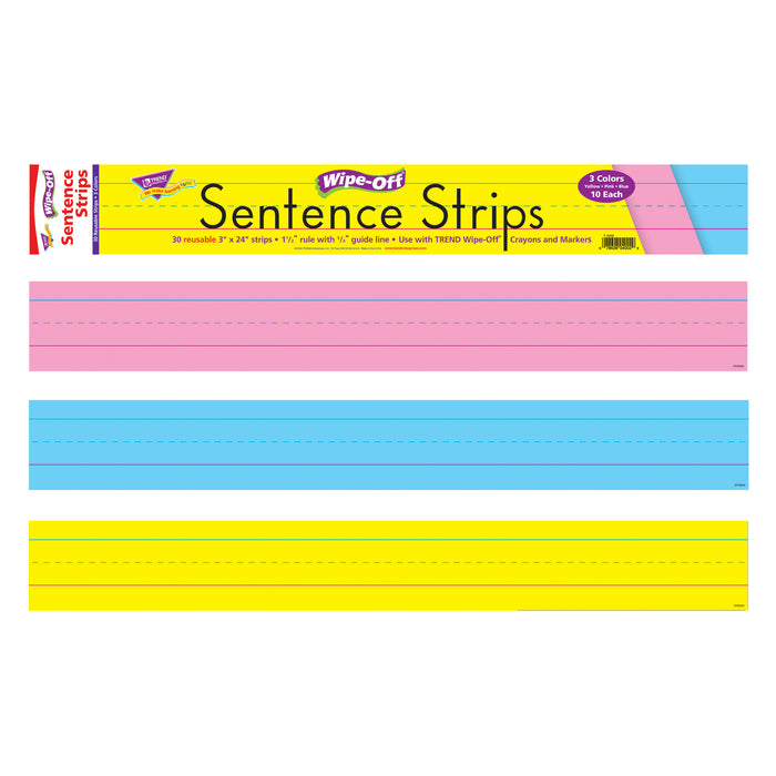 Multicolor Wipe-Off® Sentence Strips, 24", 30 Per Pack, 3 Packs