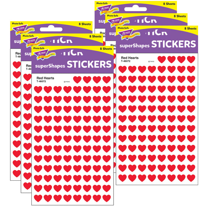 Red Hearts superShapes Stickers, 800 Per Pack, 6 Packs