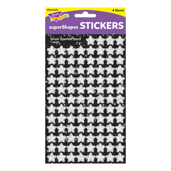 Silver Sparkle Stars superShapes Stickers-Sparkle, 400 Per Pack, 6 Packs