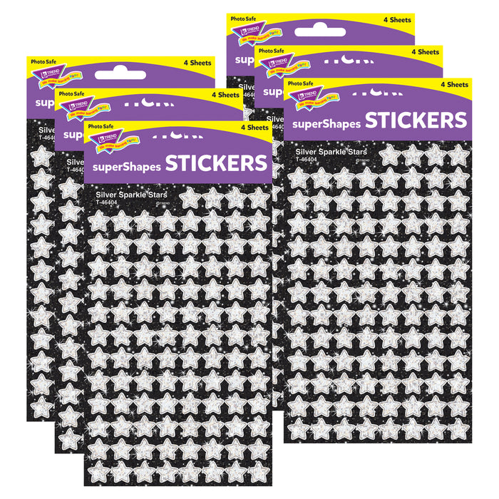 Silver Sparkle Stars superShapes Stickers-Sparkle, 400 Per Pack, 6 Packs