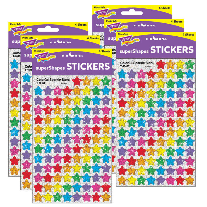 Colorful Sparkle Stars superShapes Stickers, 400 Per Pack, 6 Packs