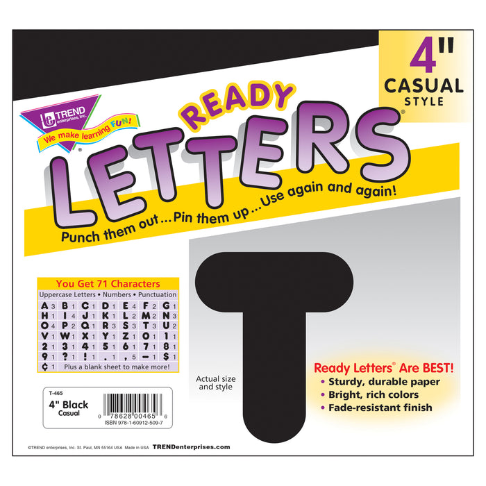 Black 4" Casual Uppercase Ready Letters®, 6 Packs