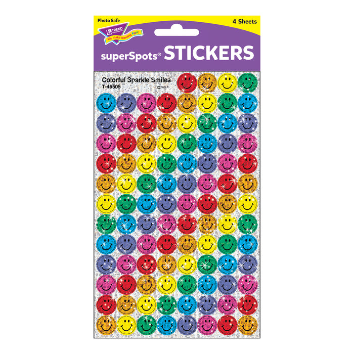 Colorful Smiles superSpots® Stickers-Sparkle, 400 Per Pack, 6 Packs