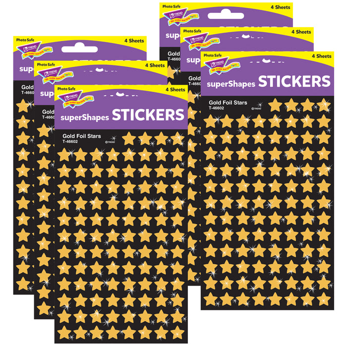 Gold Foil Stars superShapes Stickers, 400 Per Pack, 6 Packs