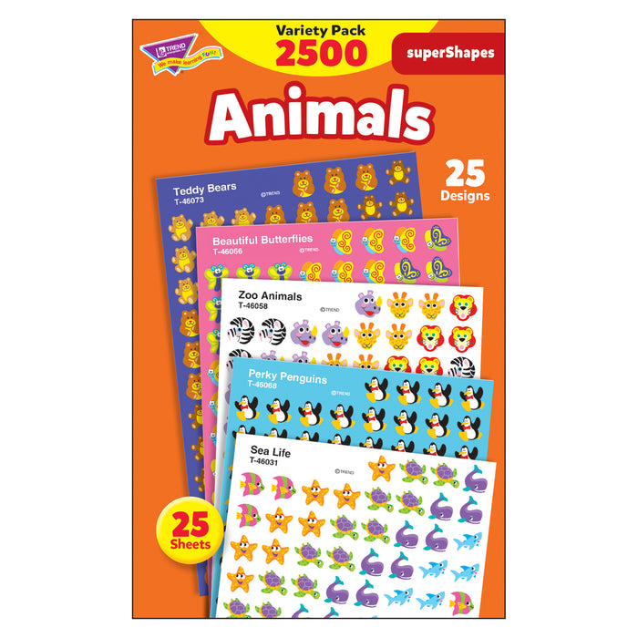 Animals superShapes Stickers Variety Pack, 2500 Per Pack, 3 Packs