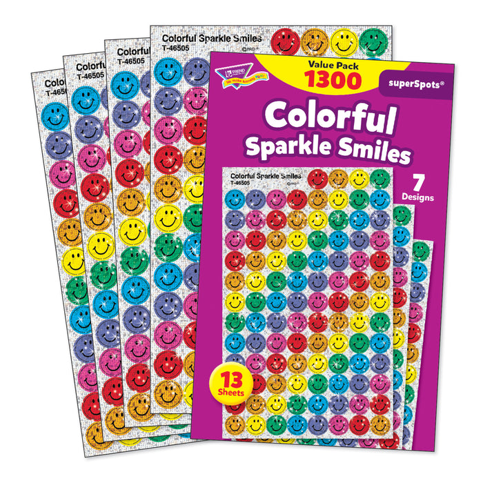 Colorful Sparkle Smiles superSpots® Value Pack, 1300 Per Pack, 3 Packs