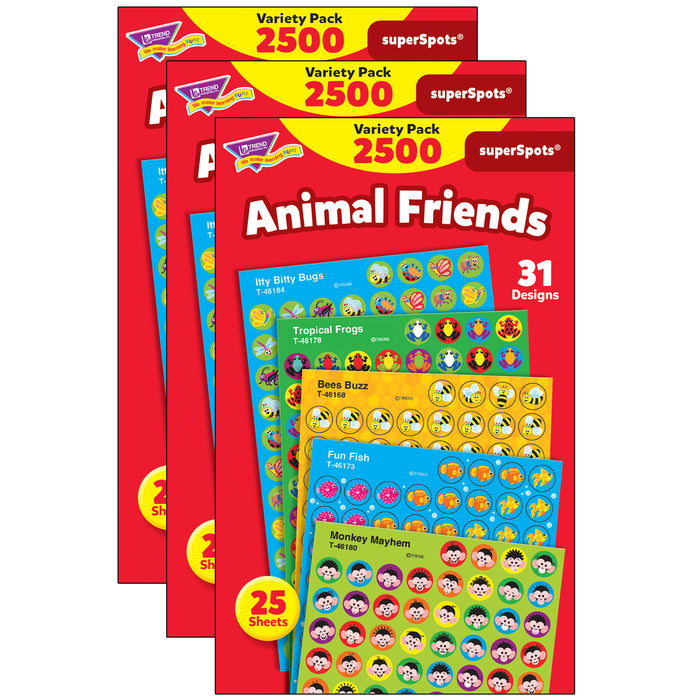Animal Friends superSpots® Stickers Variety Pack, 2500 Per Pack, 3 Packs