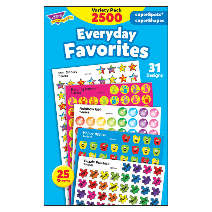 Everyday Favorites superSpots®-superShapes Variety Pack, 2500 Per Pack, 3 Packs