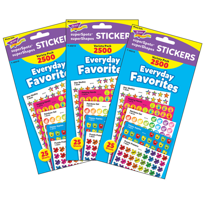 Everyday Favorites superSpots®-superShapes Variety Pack, 2500 Per Pack, 3 Packs