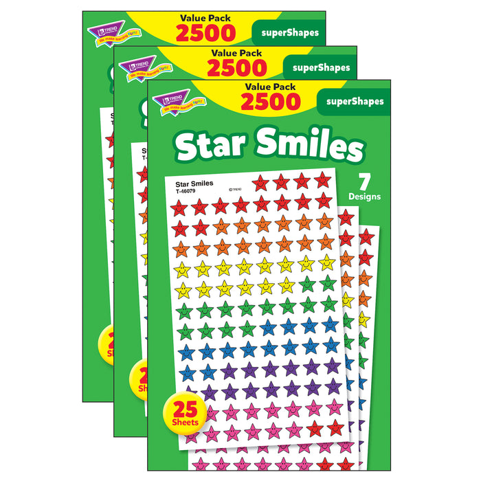 Star Smiles superShapes Stickers Value Pack, 2500 Per Pack, 3 Packs