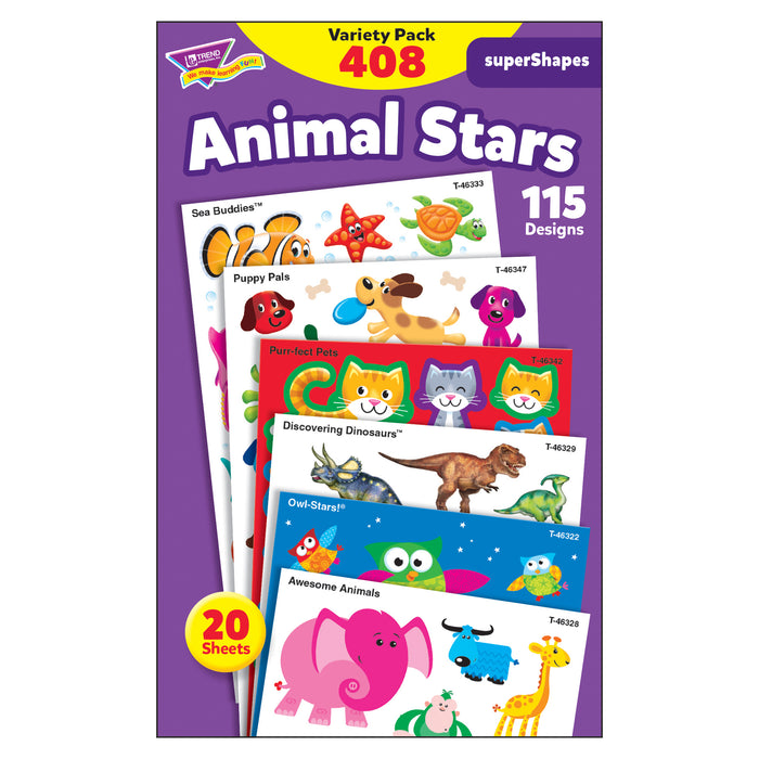 Animal Stars superShapes Stickers-Large Variety Pack, 408 Per Pack, 3 Packs