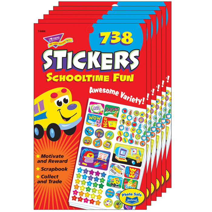 Schooltime Fun Sticker Pad, 738 Sticker Per Pad, Pack of 6