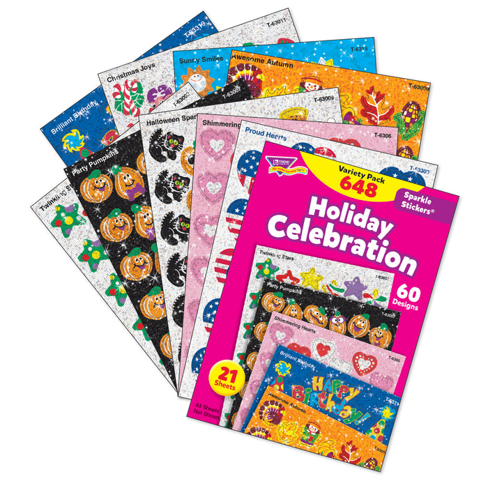 Holiday Celebration Sparkle Stickers® Variety Pack, 648 Per Pack, 2 Packs