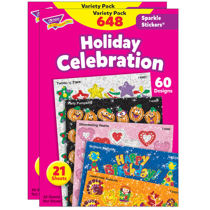 Holiday Celebration Sparkle Stickers® Variety Pack, 648 Per Pack, 2 Packs