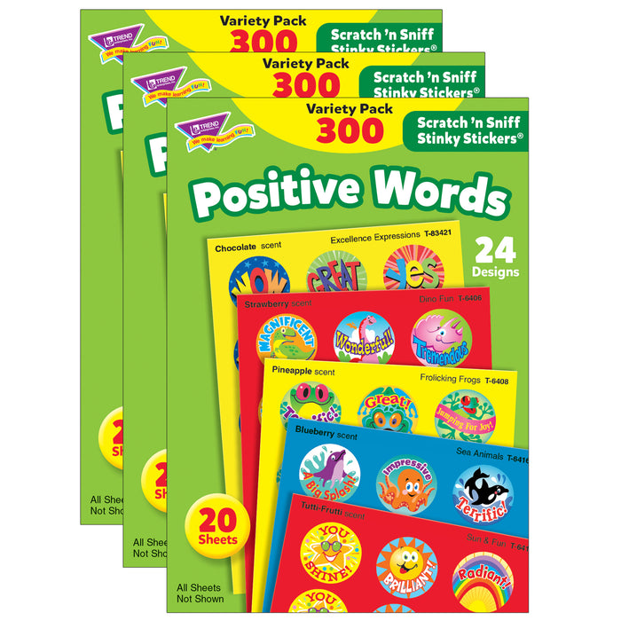 Positive Words Stinky Stickers® Variety Pack, 300 Per Pack, 3 Packs