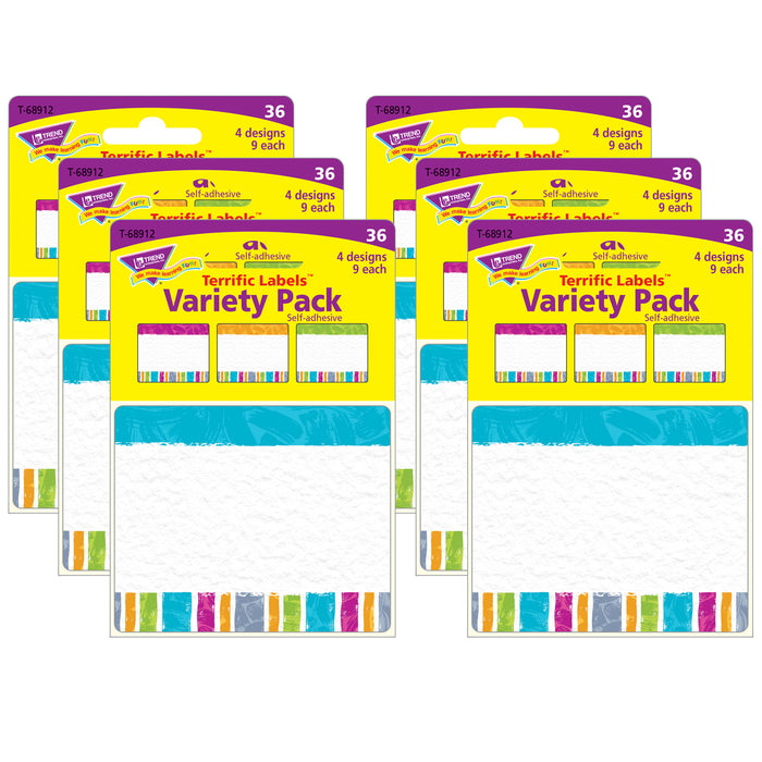 Color Harmony™ Stripes Terrific Labels™ Variety Pack, 36 Per Pack, 6 Packs