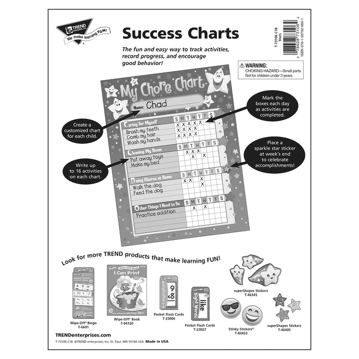 Stars Chore Charts, 25 Sheets Per Pad, Pack of 3