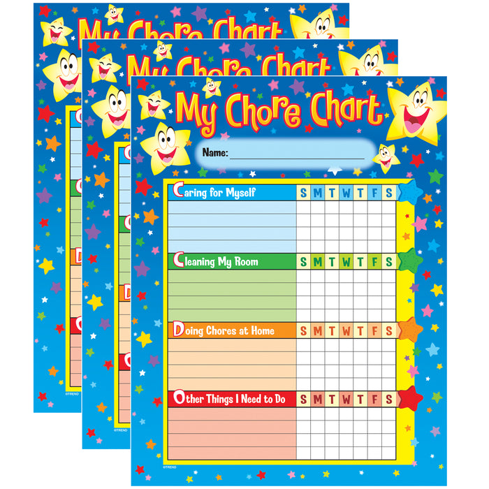 Stars Chore Charts, 25 Sheets Per Pad, Pack of 3
