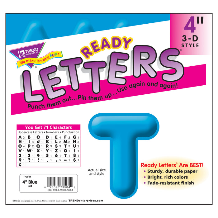 (6 PK) READY LETTERS 4IN 3-D BLUE