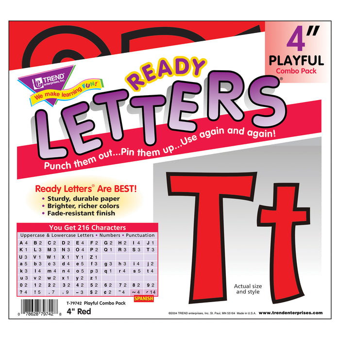 (3 PK) READY LETTER 4IN PLAYFUL RED