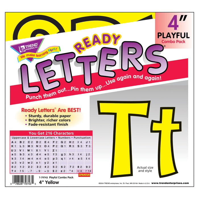 (3 PK) READY LETTER 4IN PLAYFUL YLW